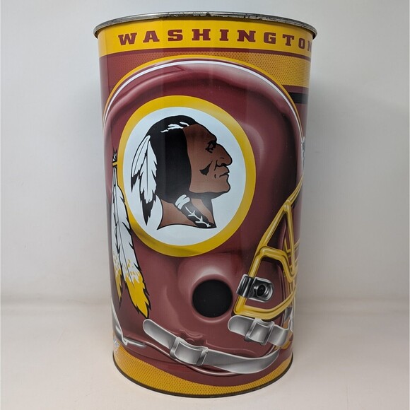 Vtg Washington Redskins 15" Metal Trash Can Waste Basket WinCraft NFL Football - Picture 2 of 7
